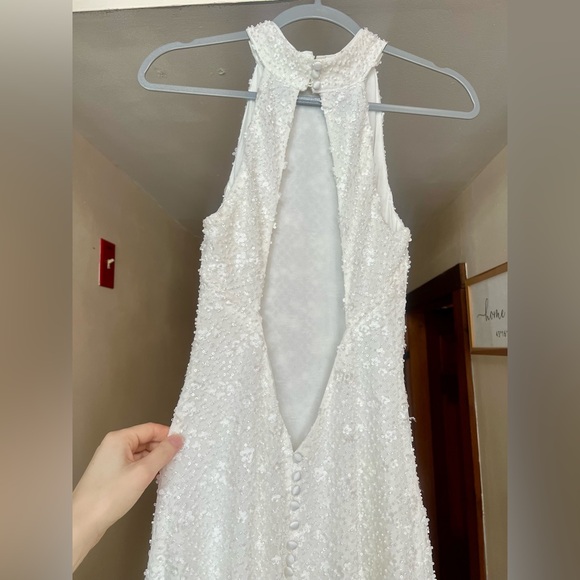 Meshki Emery White Beaded Lace Halter Maxi Dress - Small - Picture 7 of 10